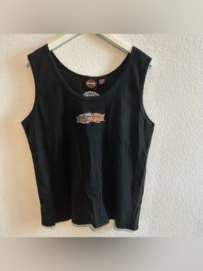 Women’s Vintage Harley Davidson Tank Top 2XL USA Made Black Cotton Northwoods MI
